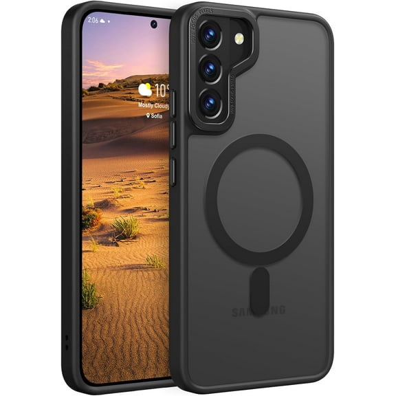Compatible with Samsung Galaxy S22 Plus Case Magnetic, [Compatible with Magsafe] Protective Slim Fit Skin Feel Phone Cover for Samsung S22 Plus 5G with Translucent Hard Back & Soft Edge, Matte Black