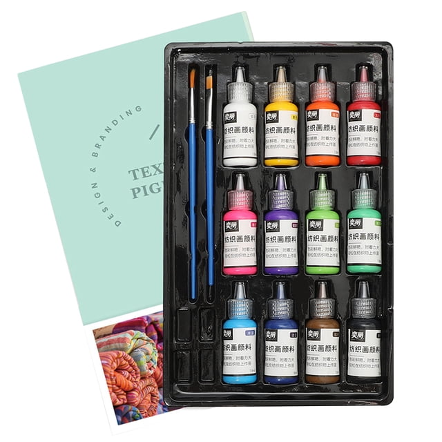 Juego de pintura para tela de 12 colores, pintura acrílica lavable, no tóxica, con 2 pinceles, 18 ml/botella, para tela, ropa, lienzo