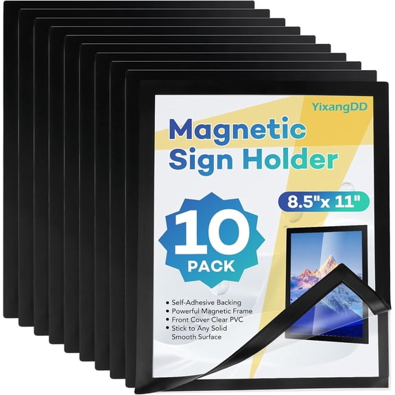 10 Pack Magnetic Sign Holder 8.5 x 11, Self-Adhesive Magnetic Wall Mount Sign Holder, Magnetic Document Holder for Wall Window Office Poster Store