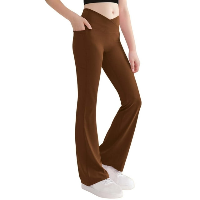 Pantalones largos, pantalones acampanados para niñas, pantalones de cintura alta, pantalones largos deportivos de otoño para niñas de talla mediana, pantalones para niñas