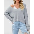 thumbnail image 4 of Women Casual V Neck Solid Color Long Sleeve Off Shoulder Loose Crop Pullover Sweater Tops, 4 of 9