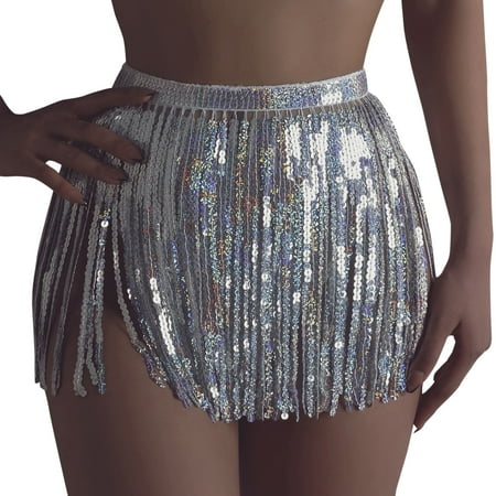 MSJUHEG Wrap Skirts for Women Cover Up Skirt Swim Skirt Cover Up Sheer Dress Sarong Wrap Mesh Ruffle Trim Cover Up Pants Beach Cover Up Beach Wrap Bikini Silver L