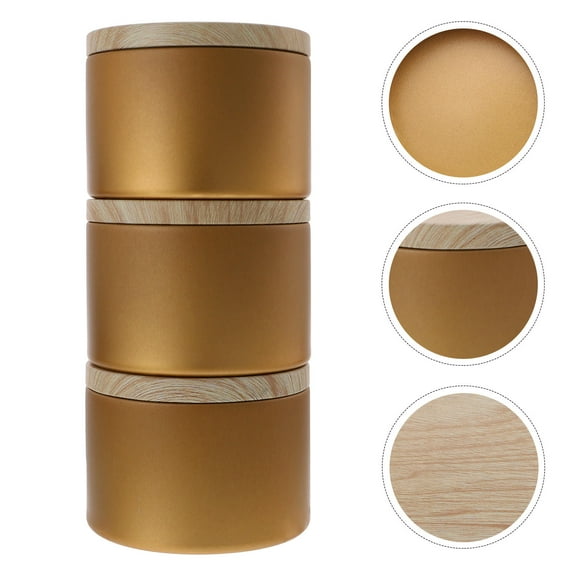 Worgeous  3 Pcs Candle Jar with Lid Holders Storage Container Matches for Candles Travel Golden