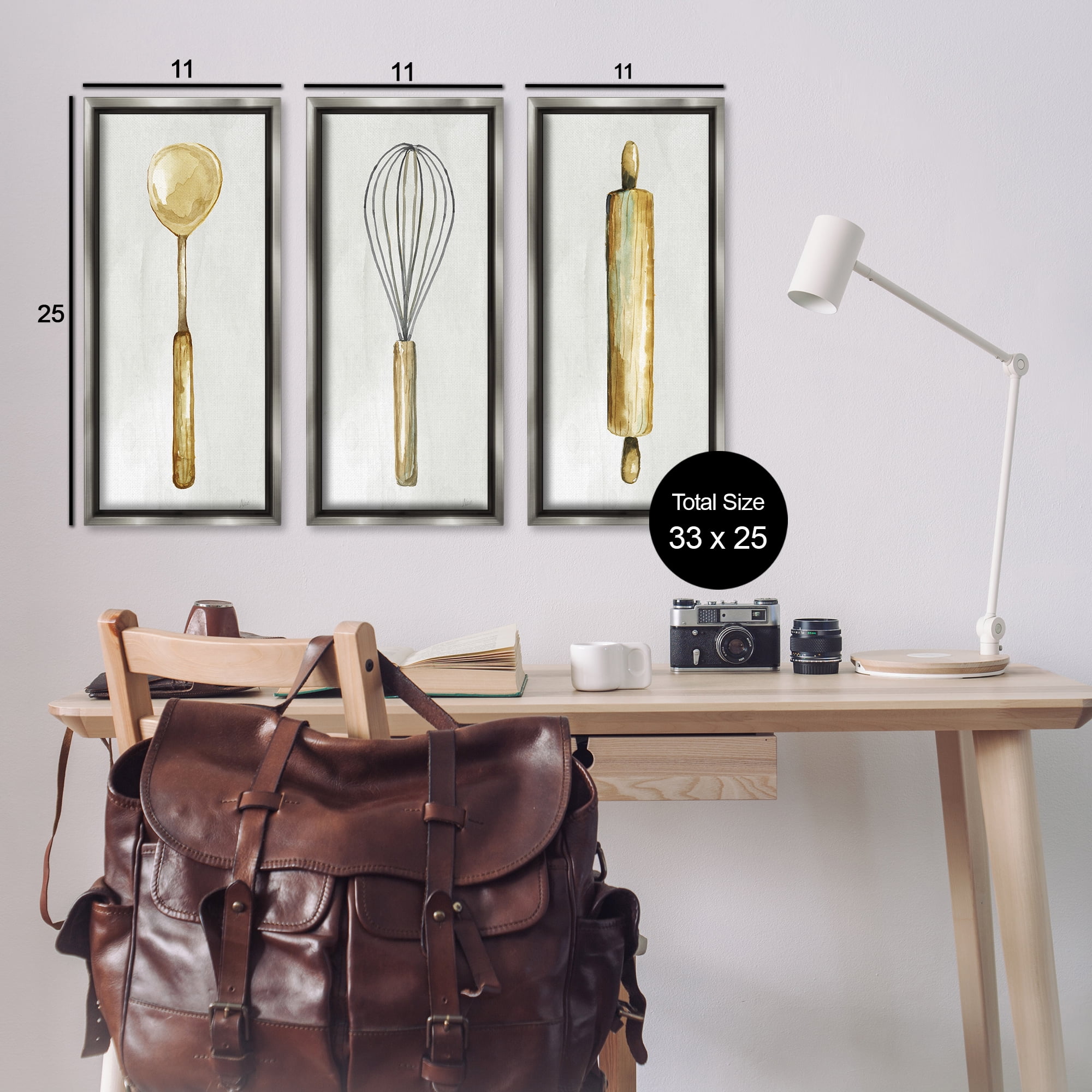Stupell Industries Traditional Kitchen Utensils Food & Beverage Painting Gray Floater Framed Canvas Art Print Wall Art, 11 x 25, Set of 3