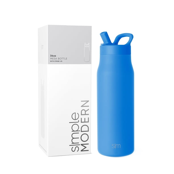 Botella de agua Simple Modern Mesa de 1 litro con tapa de pajita, color azul supersónico