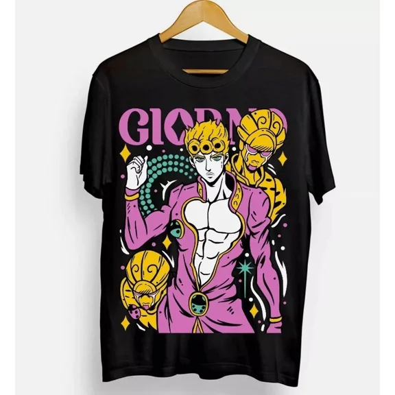Anime Giorno Giovanna JoJos Bizarre Adventur Black T Shirt Graphic Unisex T-Shirt, up to Size 5XL