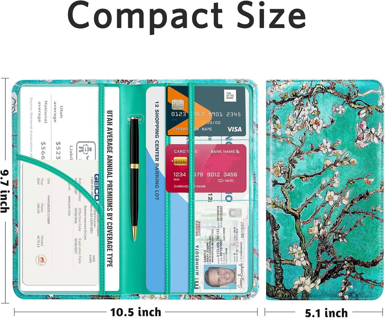 CoBak Car Registration and Insurance Holder - Vehicle Glove Box Car Organizer, Auto Truck Comparment Accessories Case with Magnetic Closure for Essential Document, Driver License, Cards