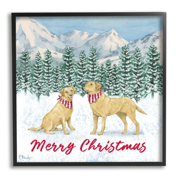 Stupell Industries Merry Christmas Dogs Holiday Painting Black Framed Art Print Wall Art, 12 x 12