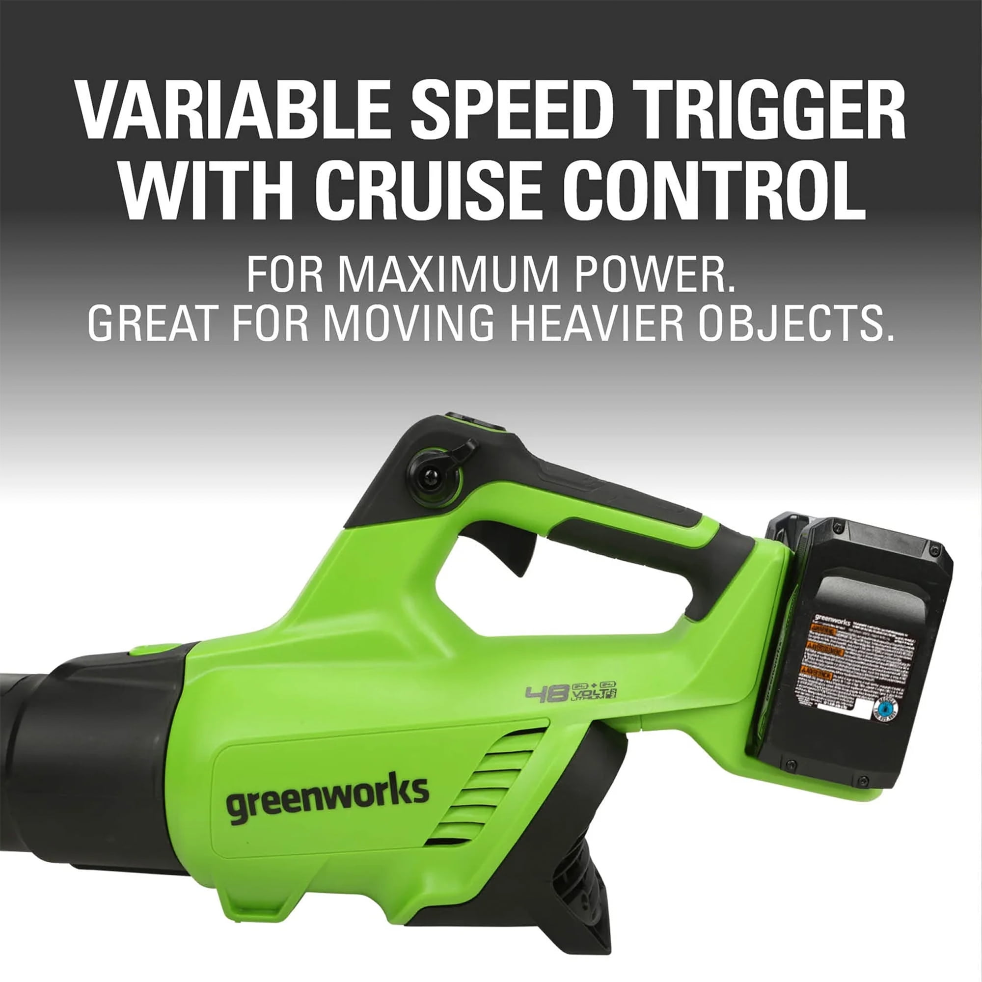 Greenworks 48V (24V x 2) Brushless Leaf Blower 515​CFM 125MPH Leaf Blower + 2 (24V) 2.0Ah Batteries & 4A Dual Port Charger