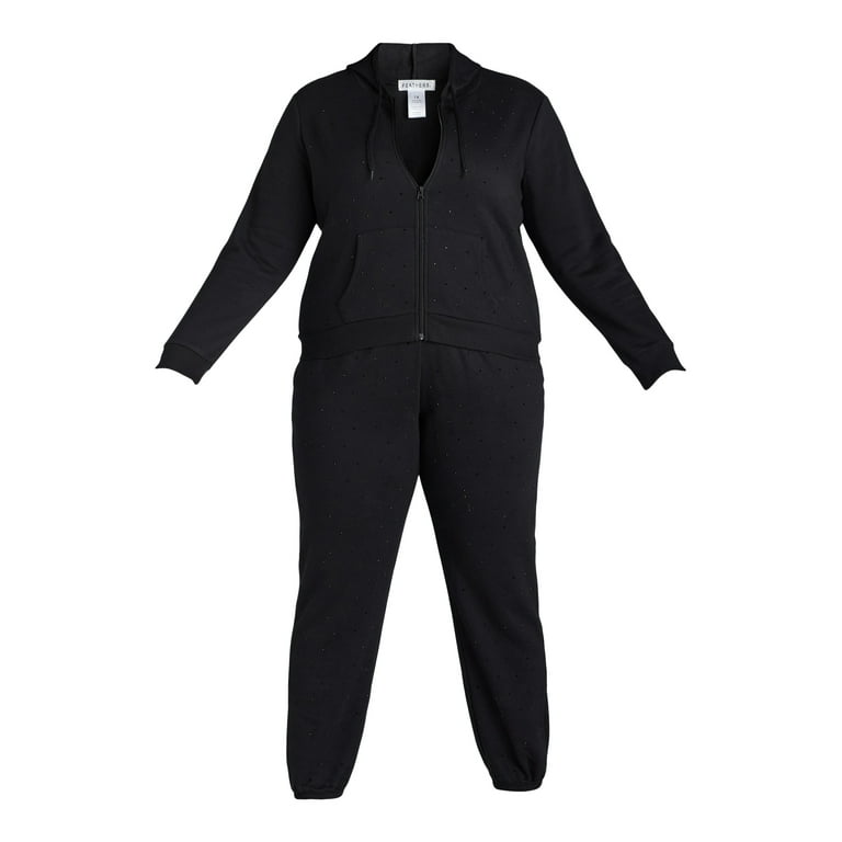 Feathers Womens Plus Rhinestone Embellished Zip Hoodie and Joggers Set, 2-Piece, Sizes 1x-3x, Women's, Size: 3XL, Black Feathers Womens Plus Rhinestone Embellished Zip Hoodie and Joggers Set, 2-Piece, Sizes 1x-3x, Women's, Size: 3XL, Black