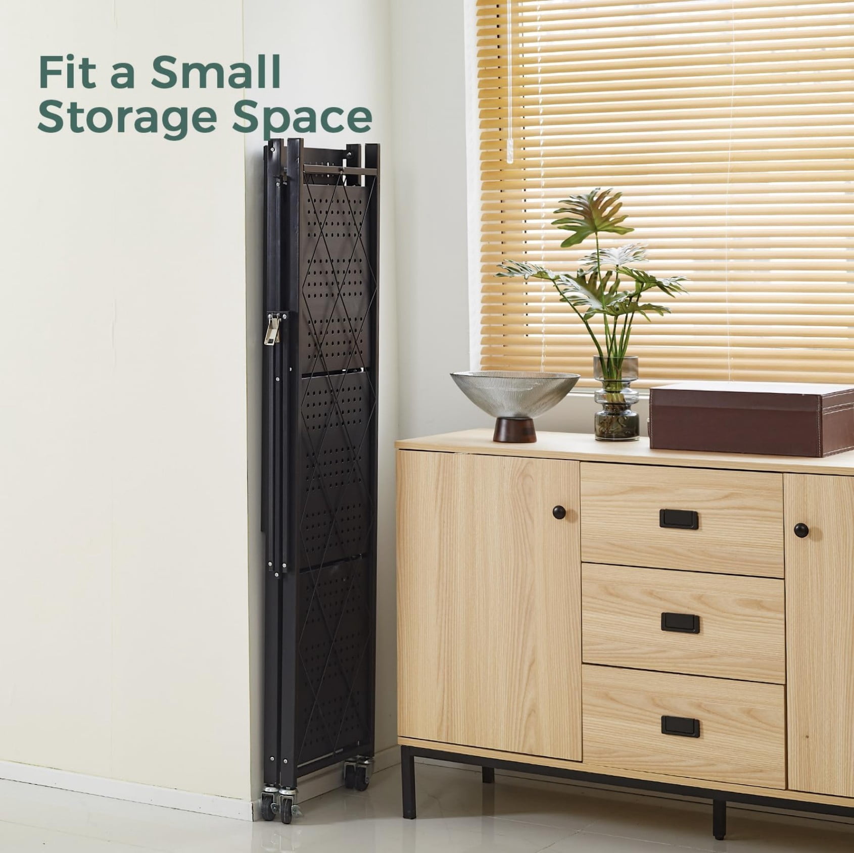42"H 4-Tier Foldable Metal Storage Rack, Installation-Free Kitchen Organizer Shelf, Heavy Duty Carbon Steel Storage Rack for Kitchen Living Room Bedroom Balcony, Black