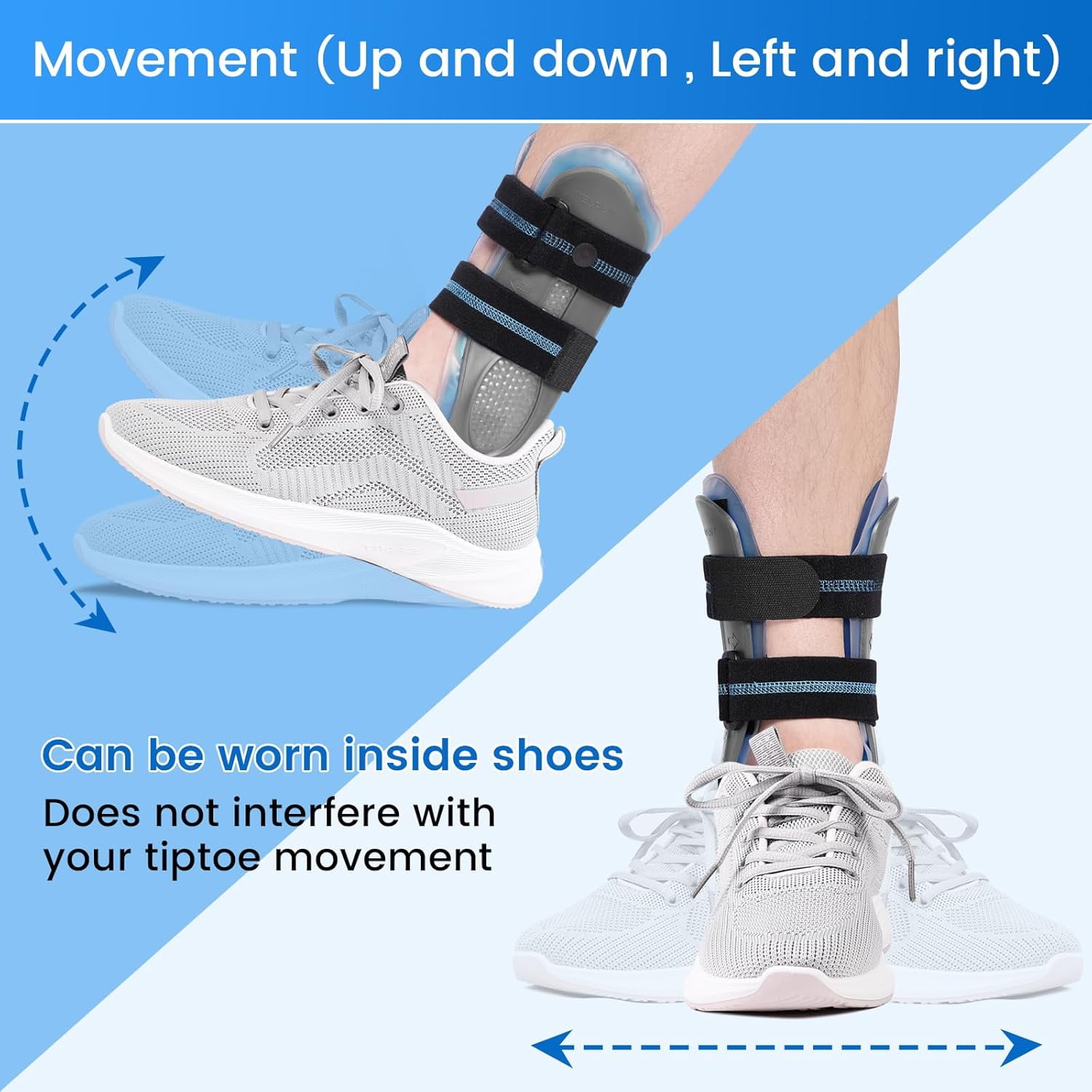Velpeau Ankle Support Brace for Men & Women, Ankle Stabilizer, Stirrup Splint for Sprains, Tendonitis, Volleyball, Basketball, Sprained Ankle, Reversible Left & Right Foots, One Size (Gel Pad, Grey)