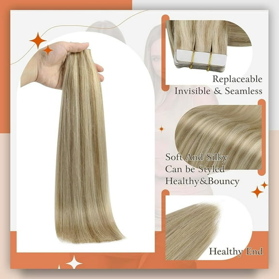 WEIF-Tape in Real Human Hair Extensions Remy Hair Extensions Color 16P22 Blonde Tape in Hair Extensions Straight Hair 20Pcs Seamless Tape ins Extensions Skin Weft Human Hair Extension 30g 12Inch