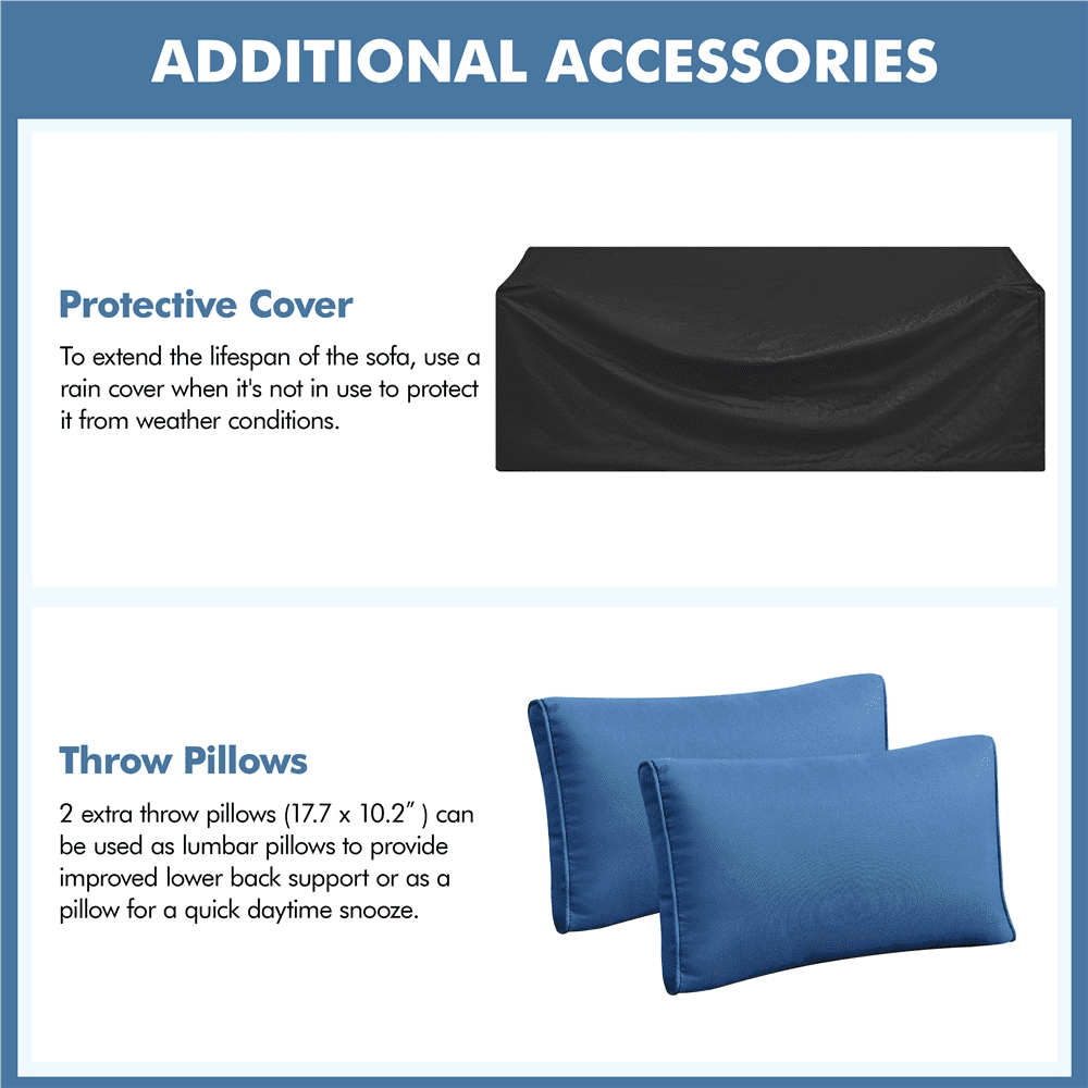 Renwick 3-Seater Outdoor Wicker Sofa with Throw Pillows, Black/Dark Blue