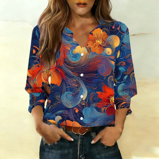 TaTaai Women's Fashion Spring And Summer Button Up Cardigan 3/4 Quarter Sleeve Jacket V-neck Top/shirt Gift