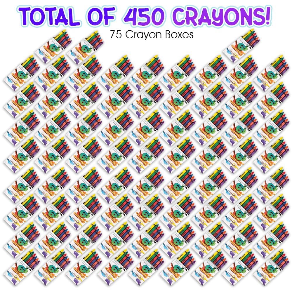 ArtCreativity Crayons Bulk Set - 75 Packs, 450 Total - Kids Crayons in 6 Colors - Classroom & Party Favors