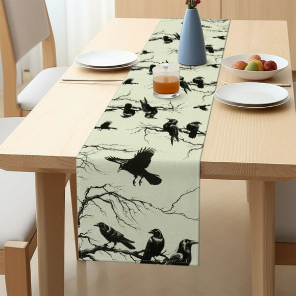 HaoXun Premium Halloween Printed Table Runner & Tablecloth Set | Imitated Linen Spill-Resistant Placemats & Napkins | Durable Festive Decor for Home, Restaurant | Factory Direct Wholesale