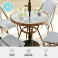 thumbnail image 4 of Martha Stewart 31.5" Round Indoor-Outdoor Bistro Dining Table with 4 Stackable Bistro Chairs - Navy/White with Natural Woodgrain Aluminum Finish Frame, 4 of 12