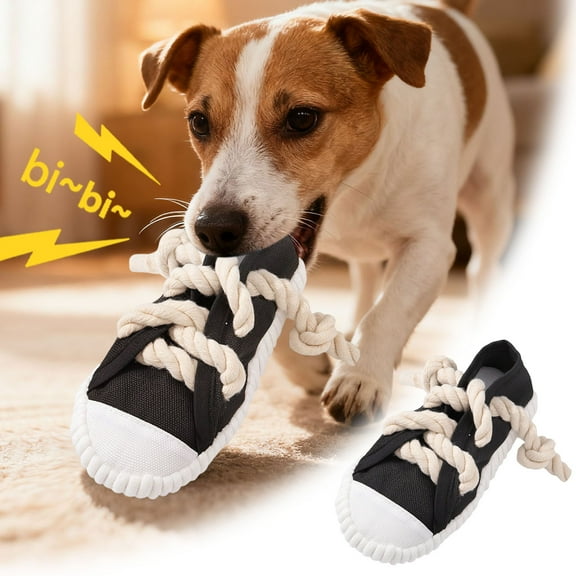 1PC Dog Chew Toys,7 Inch Creative Shoes Shape Squeaky Toy, Durable and Safe Dog Playing Toy Funny Shoes Sound Toy for Small and Medium Pets, Dog Toys to Keep Them Busy(Black)