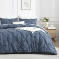 thumbnail image 2 of Dark Blue Grey Pinch Pleat Comforter Full(79x90Inch), 3 Pieces(1 Down Alternative Comforter and 2 Pillowcases) Dark Blue Grey Bed Set Microfiber Pintuck Bedding Set, 2 of 6
