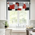thumbnail image 6 of Abstract Red Black Grey White Kitchen Curtains Set | 3 Piece Rod Pocket Tiers & Valance | Geometric Plaid Small Window Treatment | Modern Decor, 6 of 6