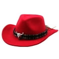 thumbnail image 3 of Western Cowboy Style Hat Jazz Bowler Cow Head Decoration Ethnic Accessory, M, Red, 3 of 3