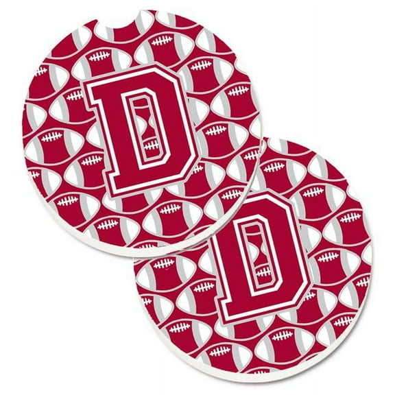 Carolines Treasures CJ1065-DCARC Letter D Football Crimson with Grey & White Set of 2 Cup Holder Car Coaster