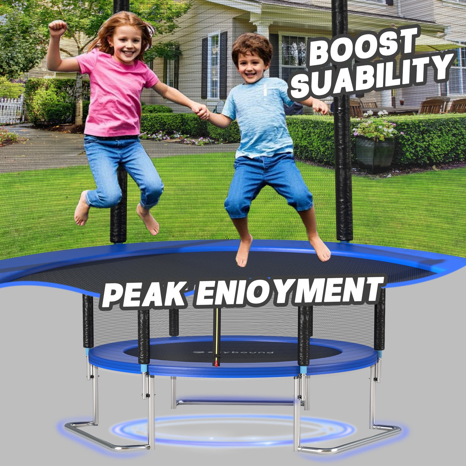 SkyBound 8 FT  Trampoline with Enclosure - Recreational Trampolines with  L-Shaped Legs for Extra Stability - Outdoor Trampoline for Kids and Adults