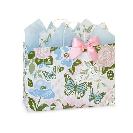 250 Pack, Butterfly Garden Paper Shopping Bags, Vogue 16x6x12" for Mother's Day, Floral Shop, and Gift, Made in USA