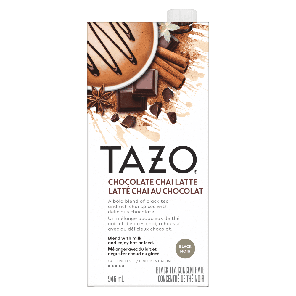 Tazo Latté Chai Au Chocolat Un mélange audacieux de thé noir et de riches épices chai avec un délicieux chocolat.