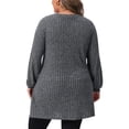 thumbnail image 3 of Suéteres de talla grande Agnes Orinda para mujeres, cuello redondo, de manga larga, tejido acanalado, suelto, con bolsillo, top 3X en gris claro, 3 of 5