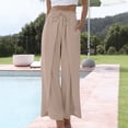 thumbnail image 3 of qolati Cotton Linen Pants for Women Casual Loose Drawstring Ruffle High Waist Beach Trousers Summer Flowy Wide Leg Palazzo Pants, 3 of 9