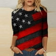 thumbnail image 2 of Lilgiuy 4th of July 3/4 Sleeve Shirt for Women Fashion Independence Day Printing Loose T-shirt Round Neck Casual Top for Birthday Party Club, 2 of 4