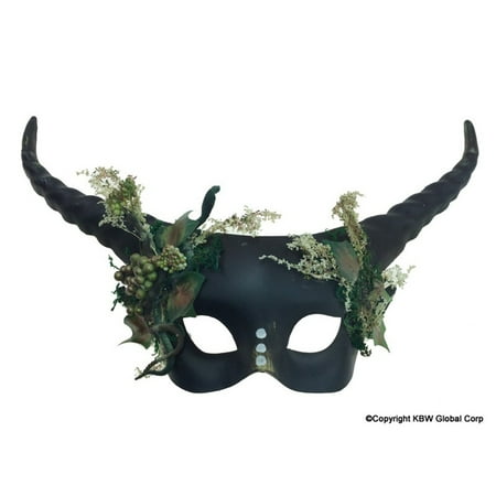 Horned Mystical Creature Fairytale Costume Half Mask, Black Green Gold, One-Size