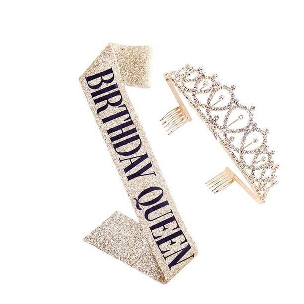 Jumpingount Tocados de cristal con diamantes de imitación, decoración de aniversario de cumpleaños, faja de satén, suministros para fiestas, Ropa, zapatos y accesorios Miscelánea tipo 8