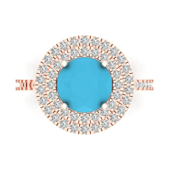 Halo Engagement Ring for Women - 2.6ct Simulated Turquoise in 14K Rose Gold Promise Ring