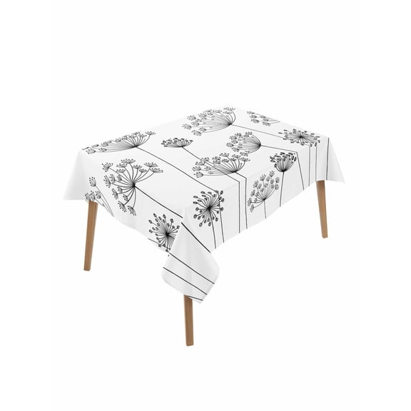 Black Dandelion Table Cloth, Waterproof Tablecloth for Rectangle Tables, Spring Country Modern Minimalist Flower Reusable Washable Fabric Table Cover for Restaurant Kitchen Dining Tables 60"x84"