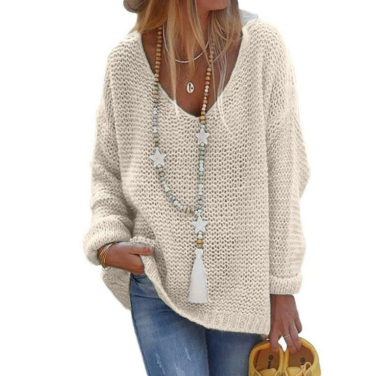 トップス Fluffy loose knit beige Womens Fall Winter Sweaters 2024 Fashion Dressy Crewneck