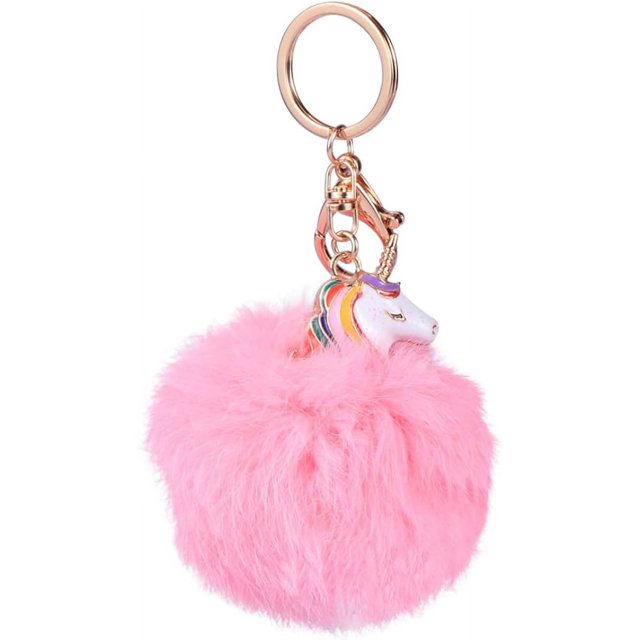 Llavero esponjoso Pompones rosas Llavero de coche Llaveros de animales Llaveros rosas Llavero de unicornio Colgante Pompón Regalo Llaveros de moda rosa