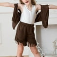 thumbnail image 6 of ZACPNCV Girls 2 Piece Outfits Fall Fringe Suede Vest and Shorts Set Tassel Sleeveless Jackets with High Waist Shorts Coffee 9-10 Years, 6 of 9