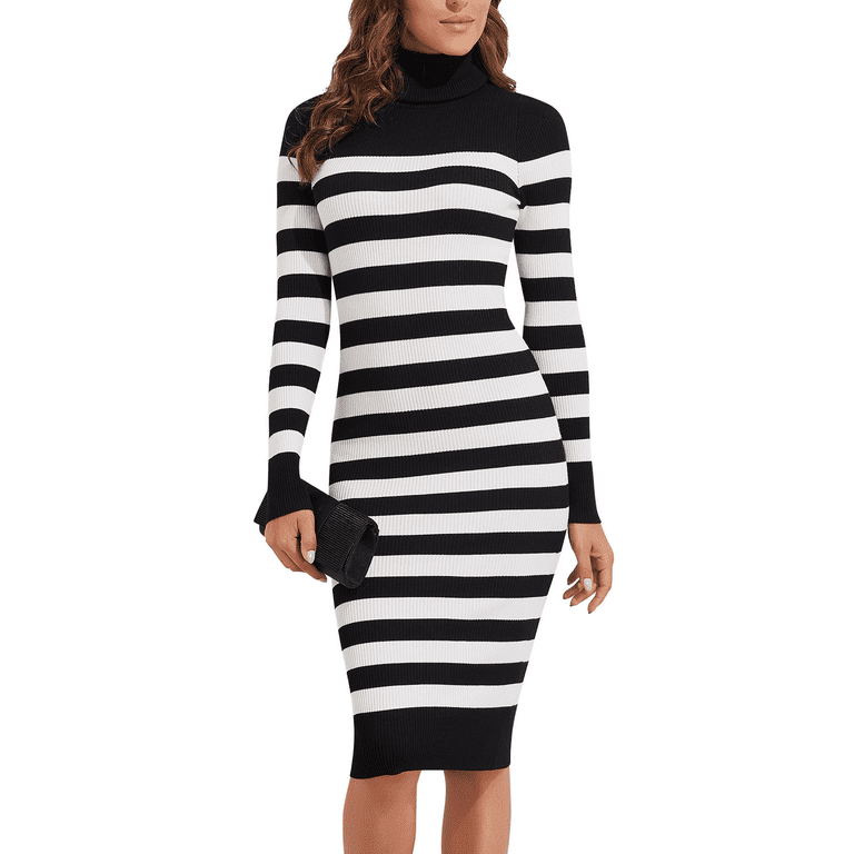 Black and white top striped turtleneck dress