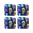 thumbnail image 2 of Balery 4 Pcs Transparent Jellyfishesleather Coasters Set, Drink Table Cup Coasters For Living Room Kitchen Coffee Decor, 2 of 9
