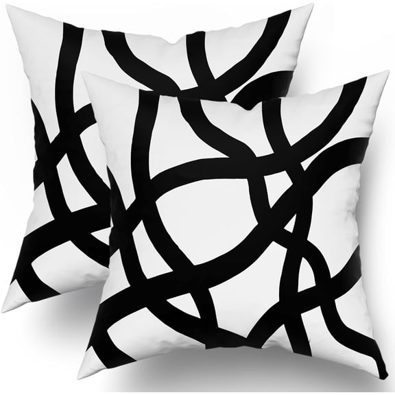Black and White Throw Pillow Covers 16x16 Set of 2 Bohemian Minimalist Abstract Line Geometric Decorative Pillows Boho Design Modern Art Pillowcase Cotton Square Cushion Couch Sofa Bed