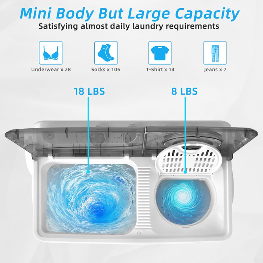 Spaco 26 LBS Twin Tub Portable Washing Machine with Built-In Drain Pump-Gray, Washer Spinner Portable Washing Machine