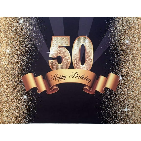50 Happy Birthday Fifty Banner Stars Edible Cake Topper Image