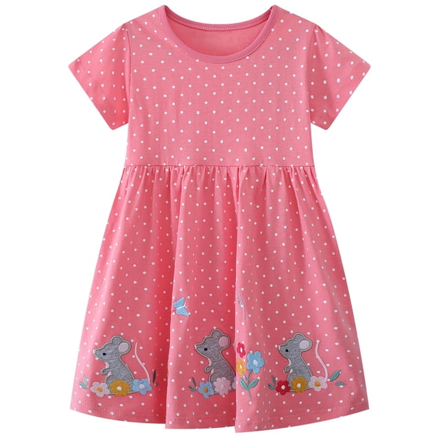 Vestido de algodón FreeLu para niña pequeña con dibujos animados, camiseta 5T