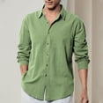 thumbnail image 2 of UVEASISHA Sales Today Clearance Clearance Mens Solid Color Button Down Shirt Lightweight Long Sleeve Lapel Shirts Loose Fit Casual Beach Shirt 2025 Summer Wedding Dress Shirts Green M, 2 of 7