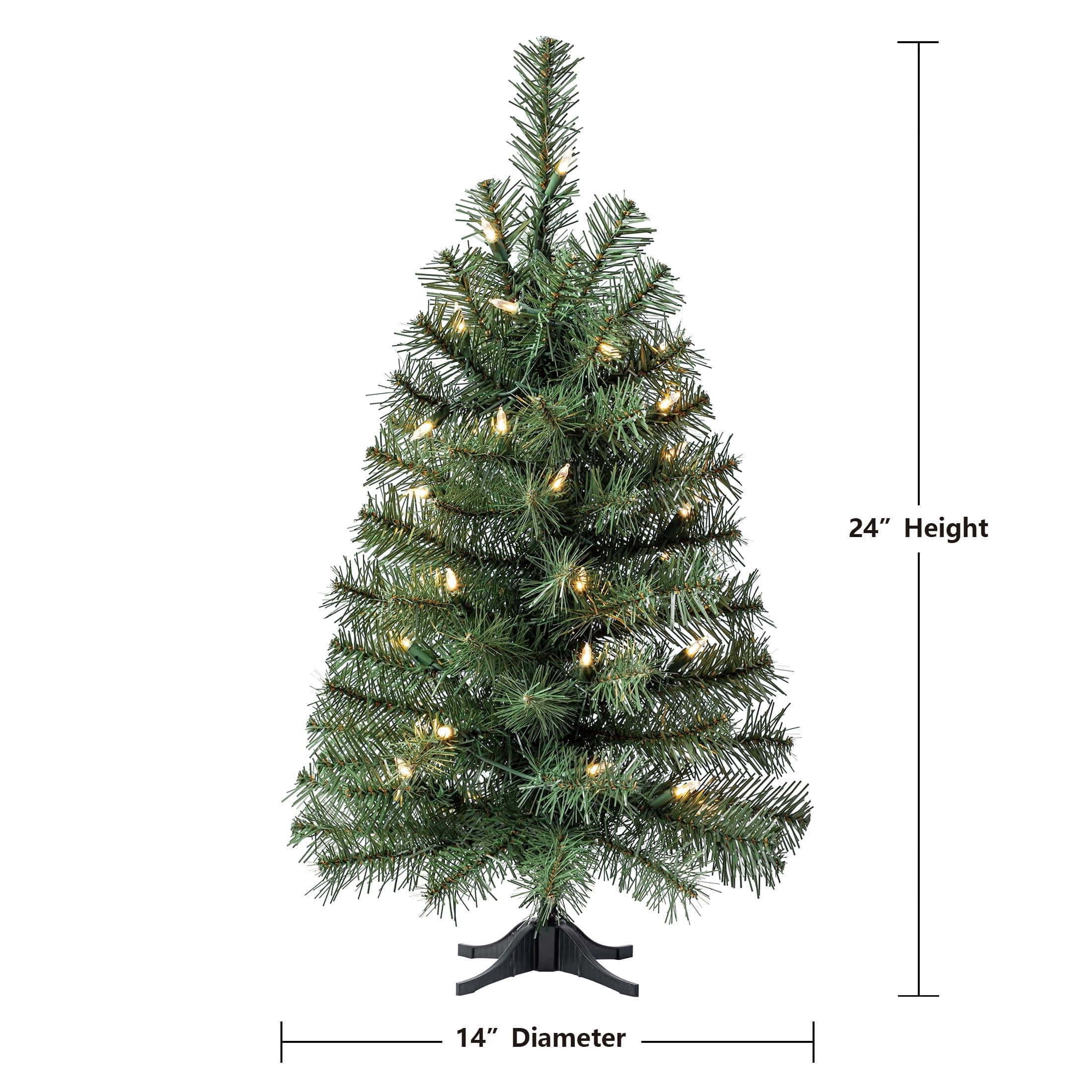 2' Small Pre-Lit Noble Spruce Green Artificial Christmas Tree with 35 Warm White LED Lights and Stand, by Holiday Time