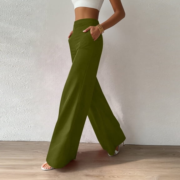 YueHuiYing Women's Solid-Color Casual Stretch Elastic Waist Loose-Fit Pants with Pockets and Wide Legs