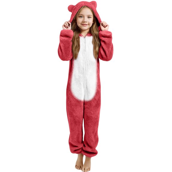 LIJCC Kid Girls Fleece Lined Onesies Pajamas Warm Zip Up Hooded Fuzzy Sherpa One Piece Onesie Winter Romper Flannel Loungewear Sleepwear